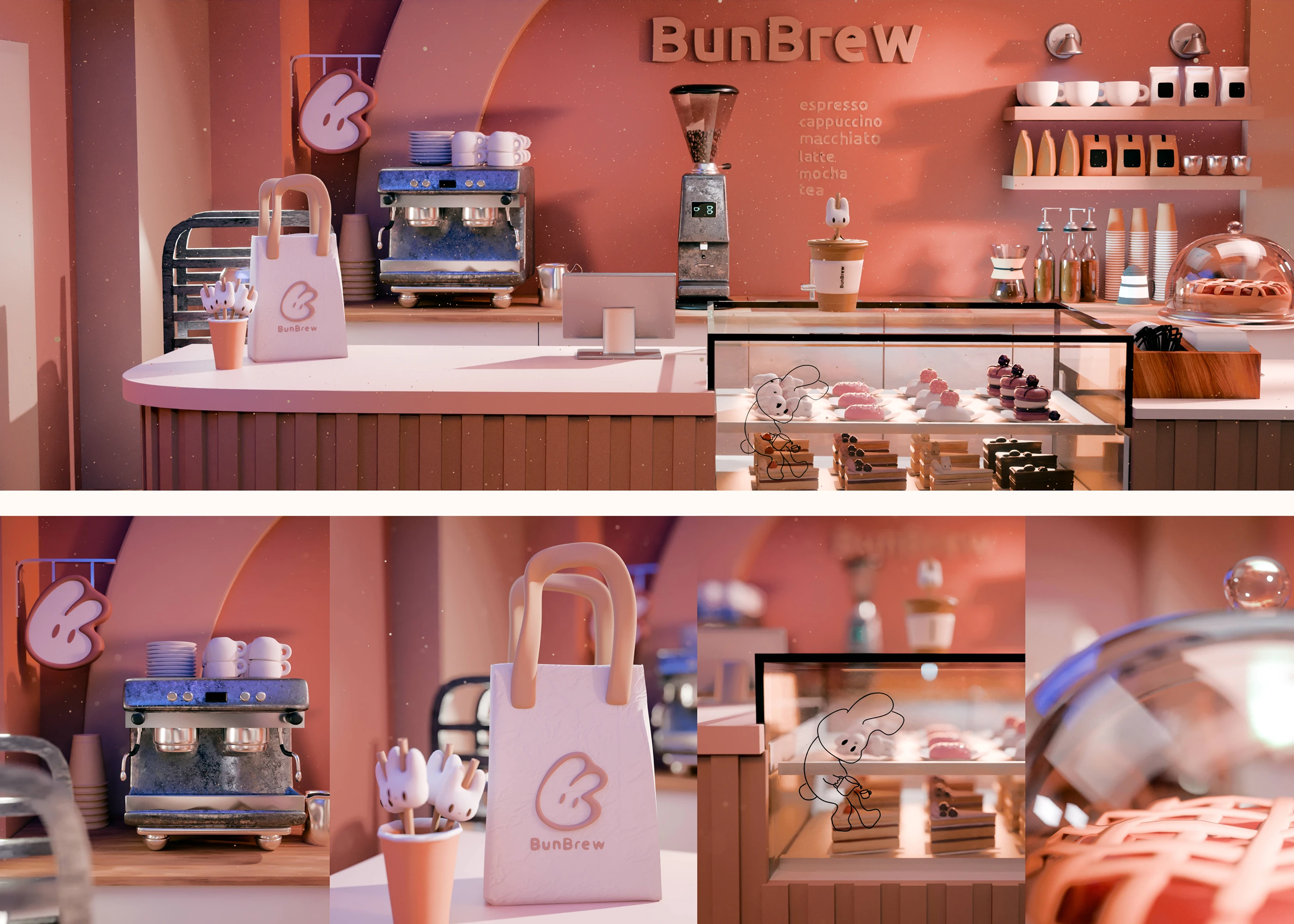 Inside the BunBrew café, with its espresso bar and pastry display